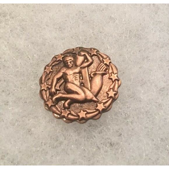 VTG Copper Aquarius Zodiac Tie or Lapel Pin, Incredible Detail - Picture 1 of 2